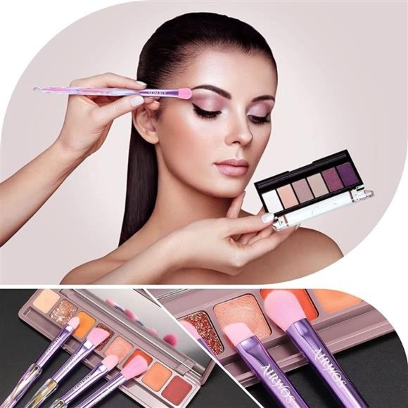 12 Pcs Pink Crystal handle l Makeup Brush Set with Makeup Bag and 1 Sponge - Picture 2 of 6